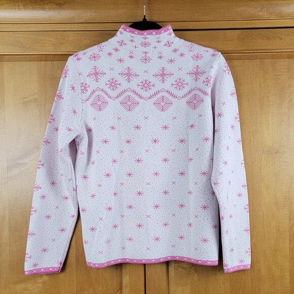 Women's L.L. Bean Pink 100% Cotton Fair Isle Full Zip Sweater - M - Picture 3 of 9